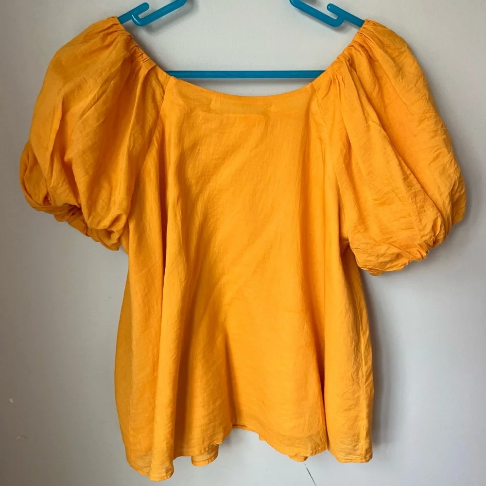 Maeve Anthropologie Golden Yellow Puff-Sleeve Linen Top - Picture 2 of 3